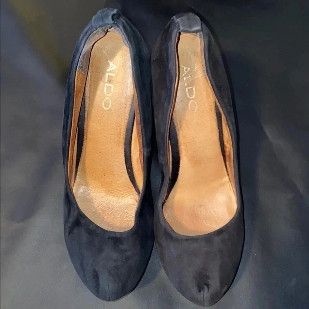 Aldo black suede platform wedge